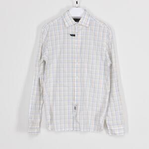 The Men's Store Casual Stretch Plaid Slim Shirt Blue Size S